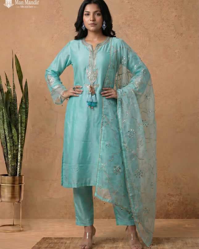 Teal Silk Salwar Suits