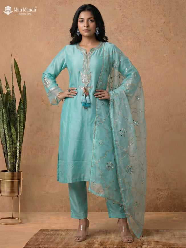 Teal Silk Salwar Suits