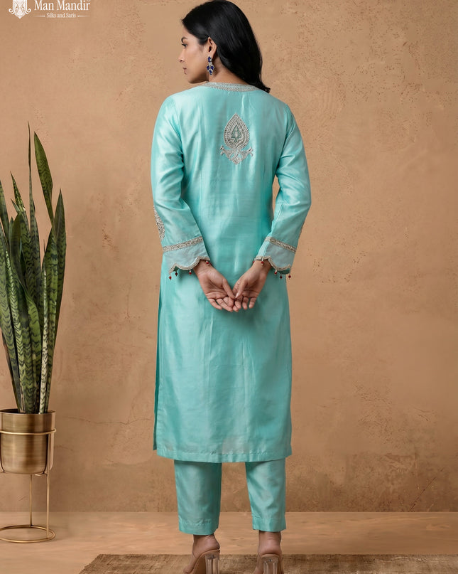 Teal Silk Salwar Suits