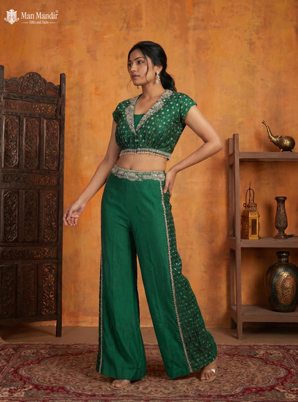 Green Chinon Heavy Embroidery Indo Western Top & Pant