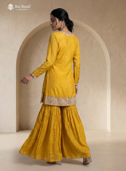 Lavender Georgette Embroidered Sharara Suit With Palazzo Pant & Dupatta