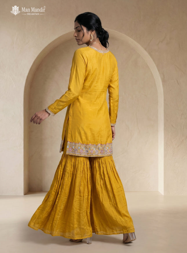 Lavender Georgette Embroidered Sharara Suit With Palazzo Pant & Dupatta