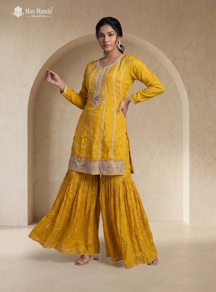 Lavender Georgette Embroidered Sharara Suit With Palazzo Pant & Dupatta