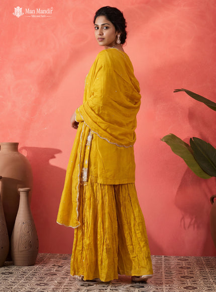Mustard Yellow Georgette Heavy Sequins Sharara Suit With Dupatta