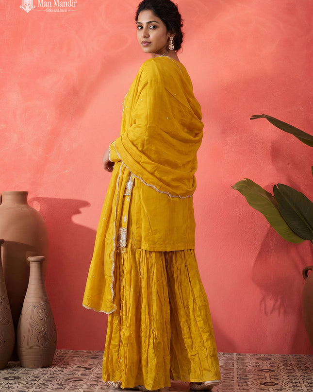 Mustard Yellow Georgette Heavy Sequins Sharara Suit With Dupatta