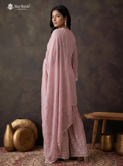 Pastel Pink Georgette Heavy Beaded Sharara Suit With Dupatta