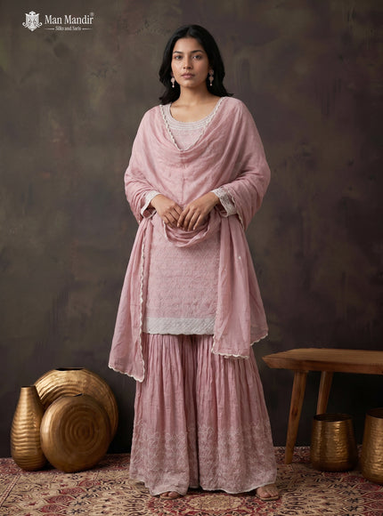 Pastel Pink Georgette Heavy Beaded Sharara Suit With Dupatta