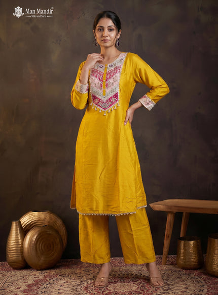 Yellow Georgette Sharara Suit With Pant Dupatta
