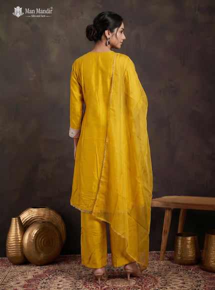 Yellow Georgette Sharara Suit With Pant Dupatta