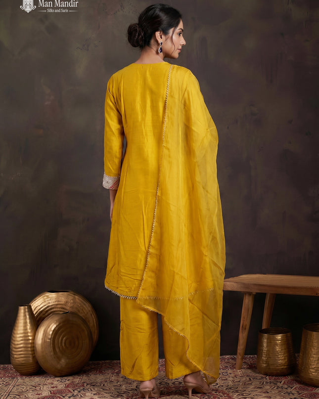 Yellow Georgette Sharara Suit With Pant Dupatta