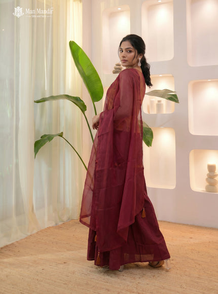 Maroon Tissue Silk Sharara Suit With Dupatta