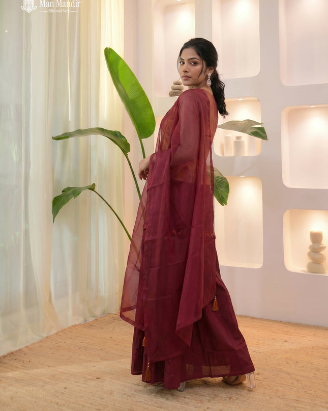 Maroon Tissue Silk Sharara Suit With Dupatta