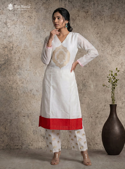 Off White Mul Chanderi Sharara Suits With Elephant Butta Pant