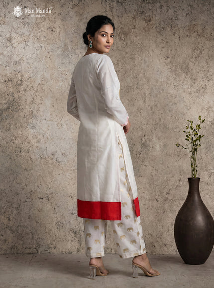 Off White Mul Chanderi Sharara Suits With Elephant Butta Pant