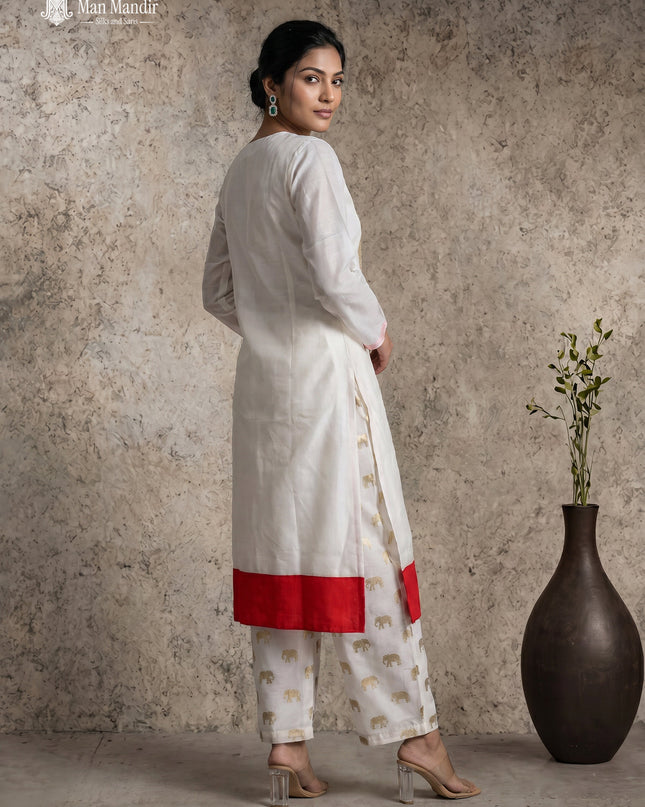 Off White Mul Chanderi Sharara Suits With Elephant Butta Pant