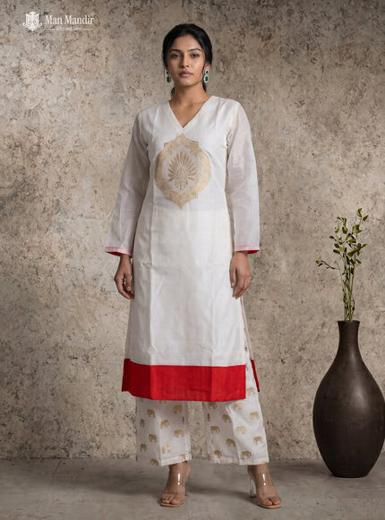 Off White Mul Chanderi Sharara Suits With Elephant Butta Pant