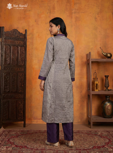 Purple Tissue Silver Brocade Anarkali Suit With Pant