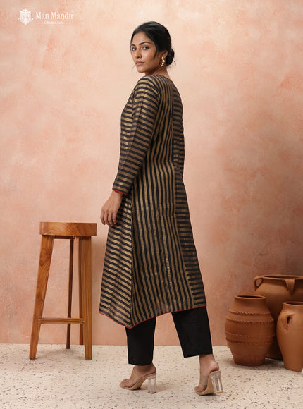 Black Silk Golden Stripes Anarkali Suit With Pant