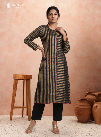 Black Silk Golden Stripes Anarkali Suit With Pant