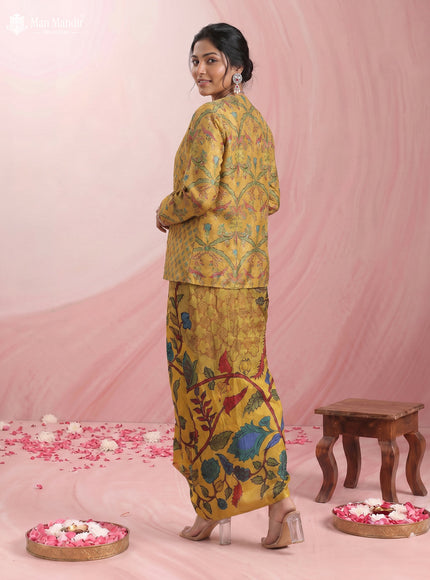 Mustard Yellow Muslin Printed Croptop With Sharara Pant