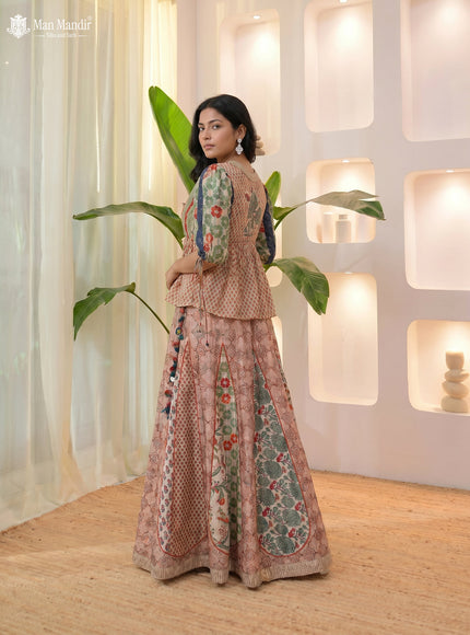 Multi Colour Muslin Ajrakh Prints Croptop With Sharara Suit