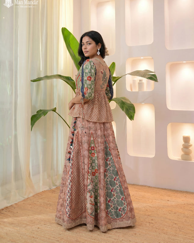 Multi Colour Muslin Ajrakh Prints Croptop With Sharara Suit