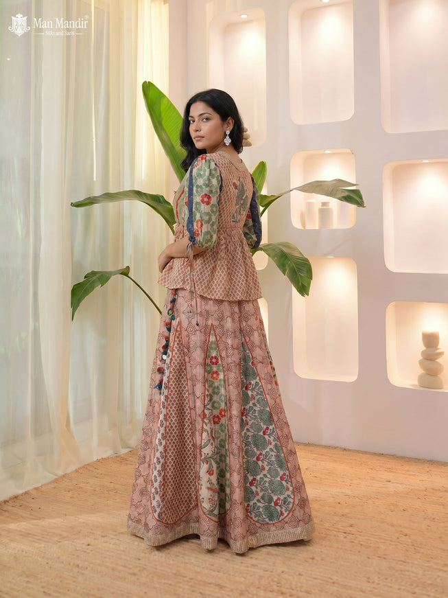Multi Colour Muslin Ajrakh Prints Croptop With Sharara Suit