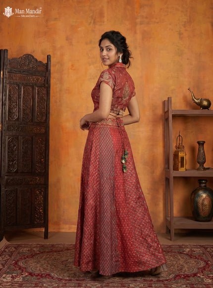 Maroon Muslin Printed Croptop With Sharara Pant