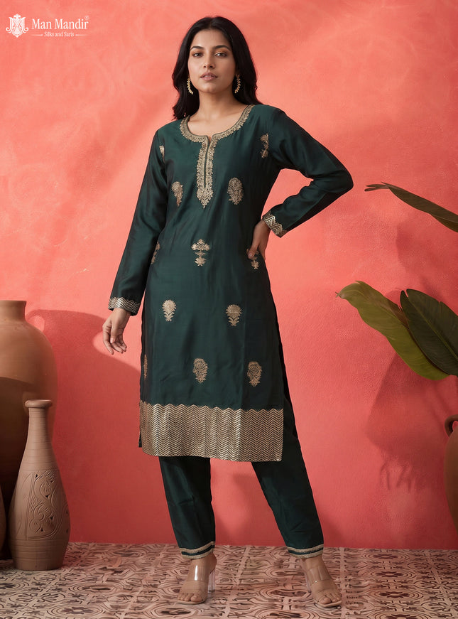 Green Silk Sharara Suit Floral Motif