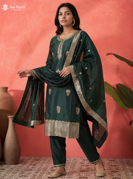 Green Silk Sharara Suit Floral Motif