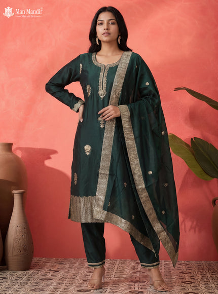 Green Silk Sharara Suit Floral Motif