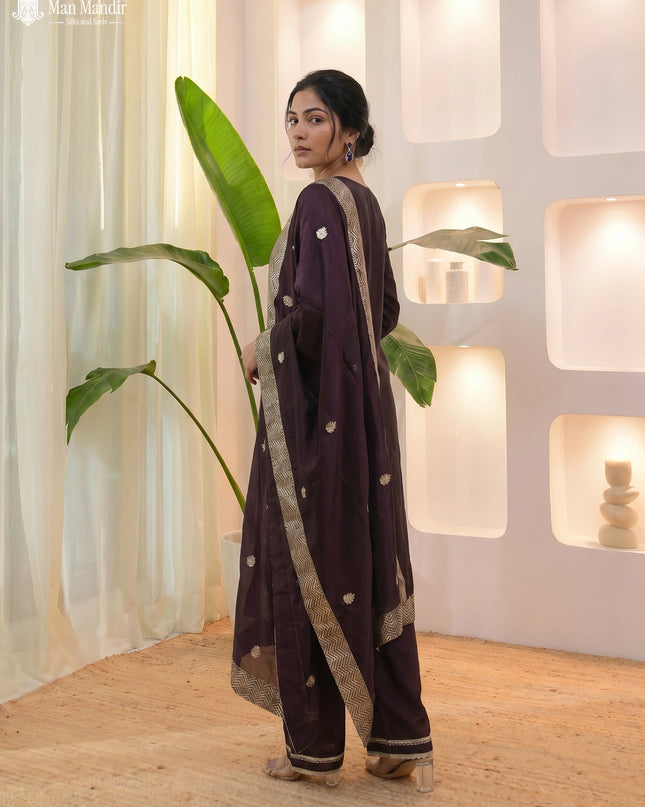 Wine Silk Sharara Suit Floral Motif