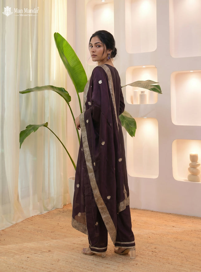 Purple Silk Sharara Suit Floral Motif