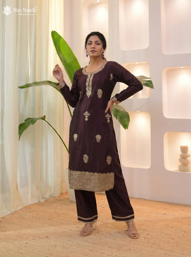 Purple Silk Sharara Suit Floral Motif