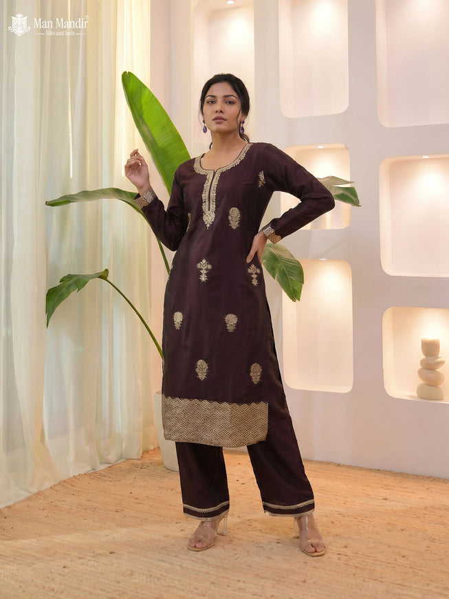 Purple Silk Sharara Suit Floral Motif