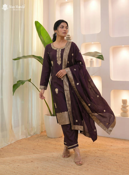 Wine Silk Sharara Suit Floral Motif
