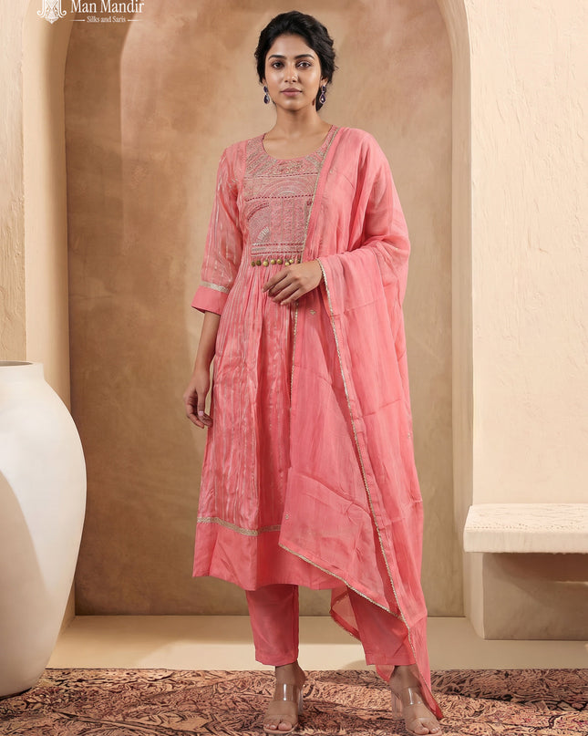 Peach Silk Sharara Suit Zardosi Work With Organza Dupatta