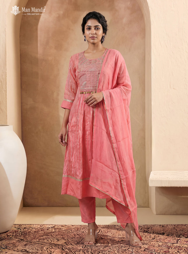 Peach Silk Sharara Suit Zardosi Work With Organza Dupatta