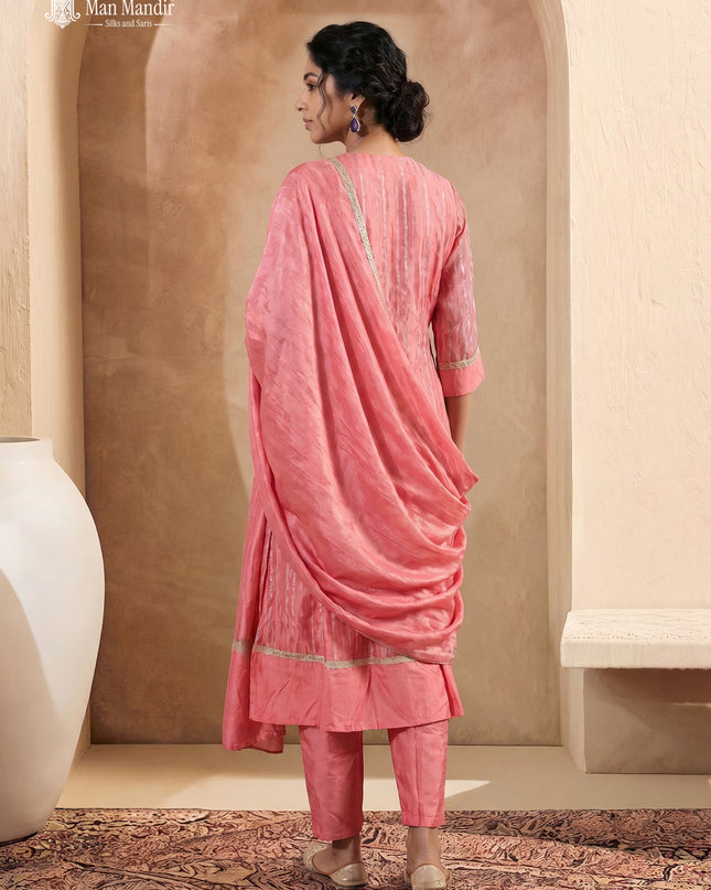 Peach Silk Sharara Suit Zardosi Work With Organza Dupatta