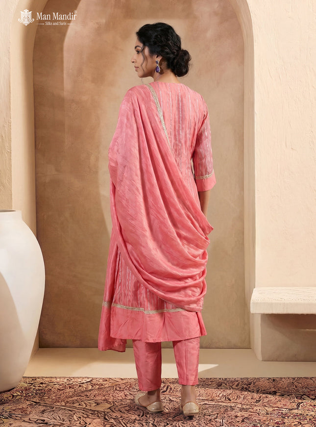 Peach Silk Sharara Suit Zardosi Work With Organza Dupatta