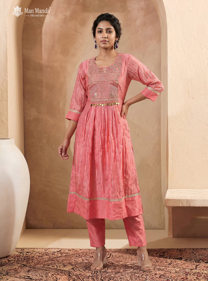 Peach Silk Sharara Suit Zardosi Work With Organza Dupatta