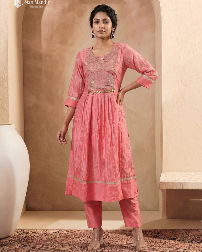 Peach Silk Sharara Suit Zardosi Work With Organza Dupatta