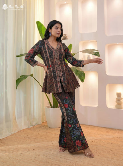 Elephant Grey Silk Georgette Printed Sharara Suit