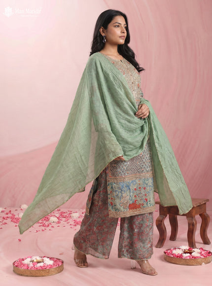Pista Green Gajji Silk Sharara Suit With Pant