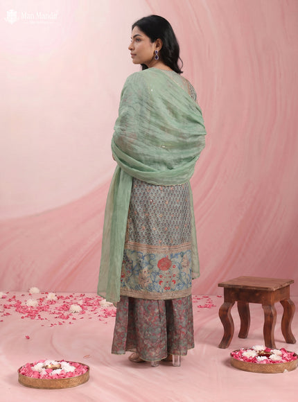 Pista Green Gajji Silk Sharara Suit With Pant