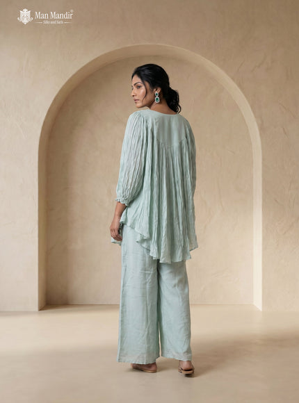 Pastel Blue Geoegette Sharara Suit With Cape