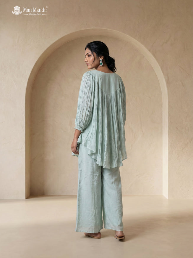Pastel Blue Geoegette Sharara Suit With Cape