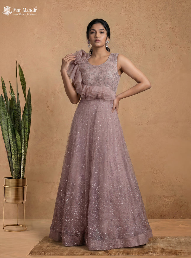Rosy Brown Georgette Heavy Embroidered Gown
