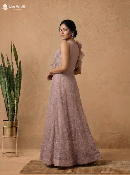 Rosy Brown Georgette Heavy Embroidered Gown