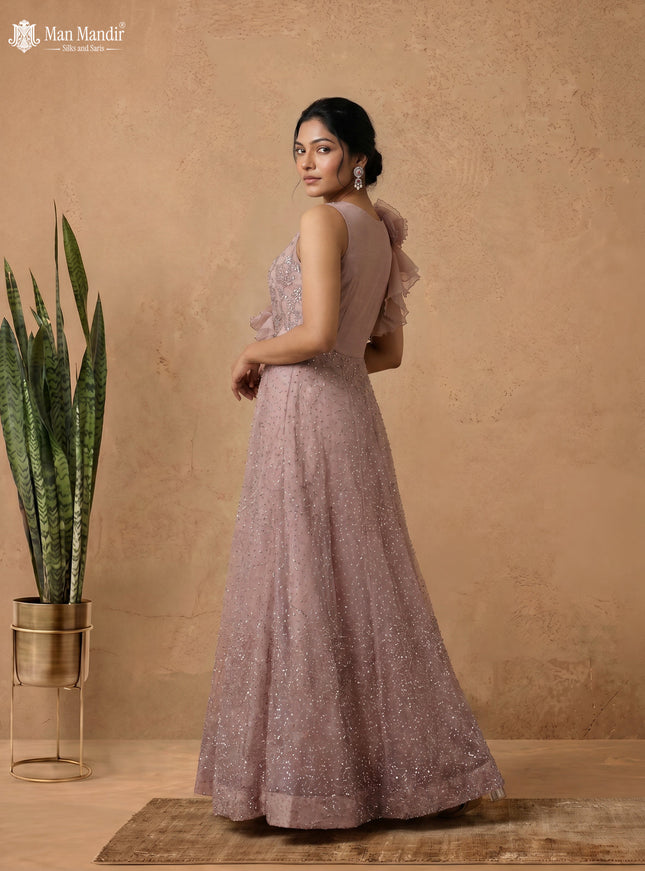 Rosy Brown Georgette Heavy Embroidered Gown